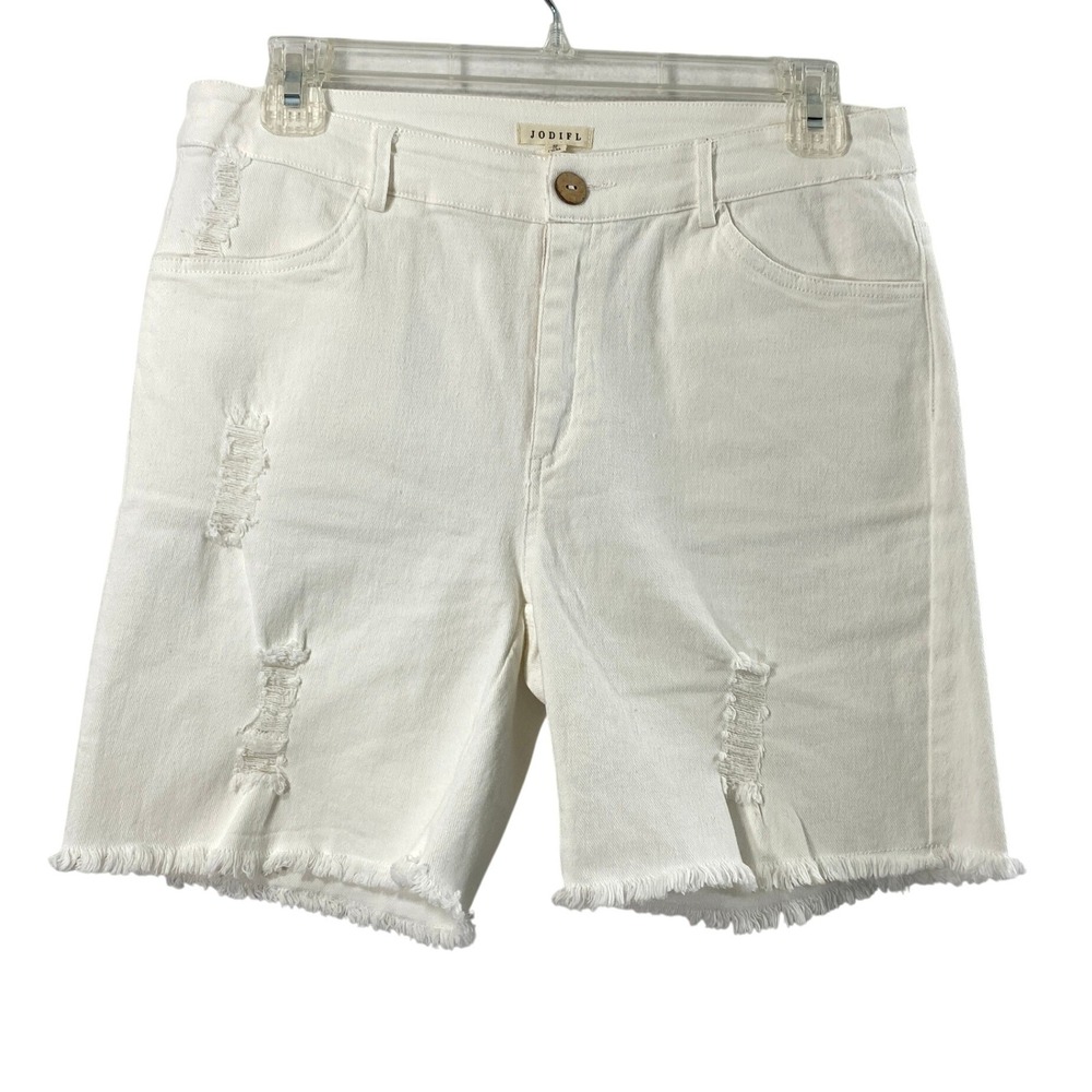 Jodifl White Denim Shorts‎ Womens Medium 29" W Distressed Raw Hem Summer Coastal